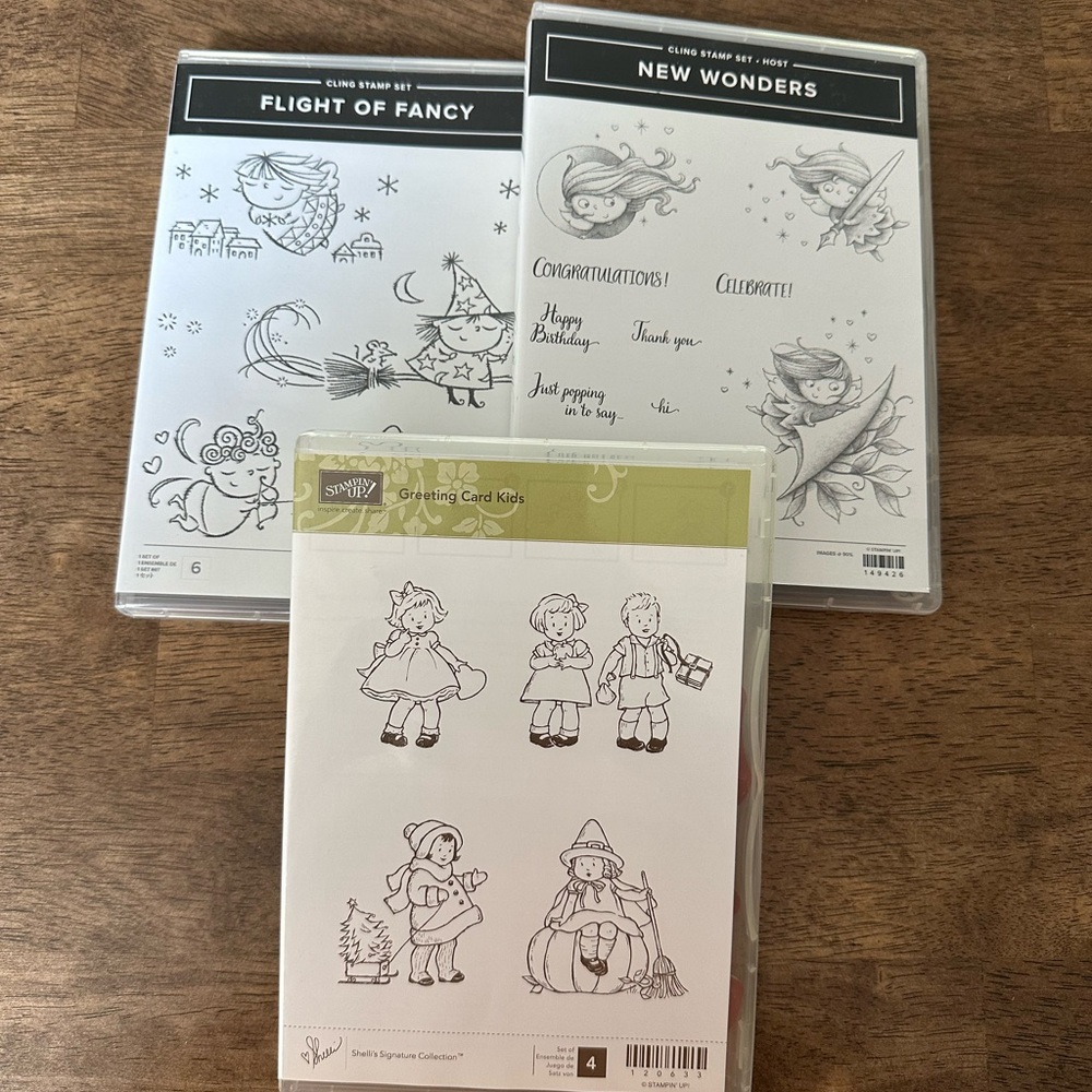 Stampin Up!, 3 retired sets Flight of Fancy/New Wonders/Greeting Card Kids